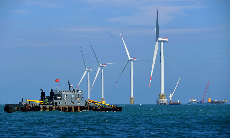 圖為5月21日拍攝的莆田平海灣海上風電場項目施工現場。（新華社記者 魏培全 攝）