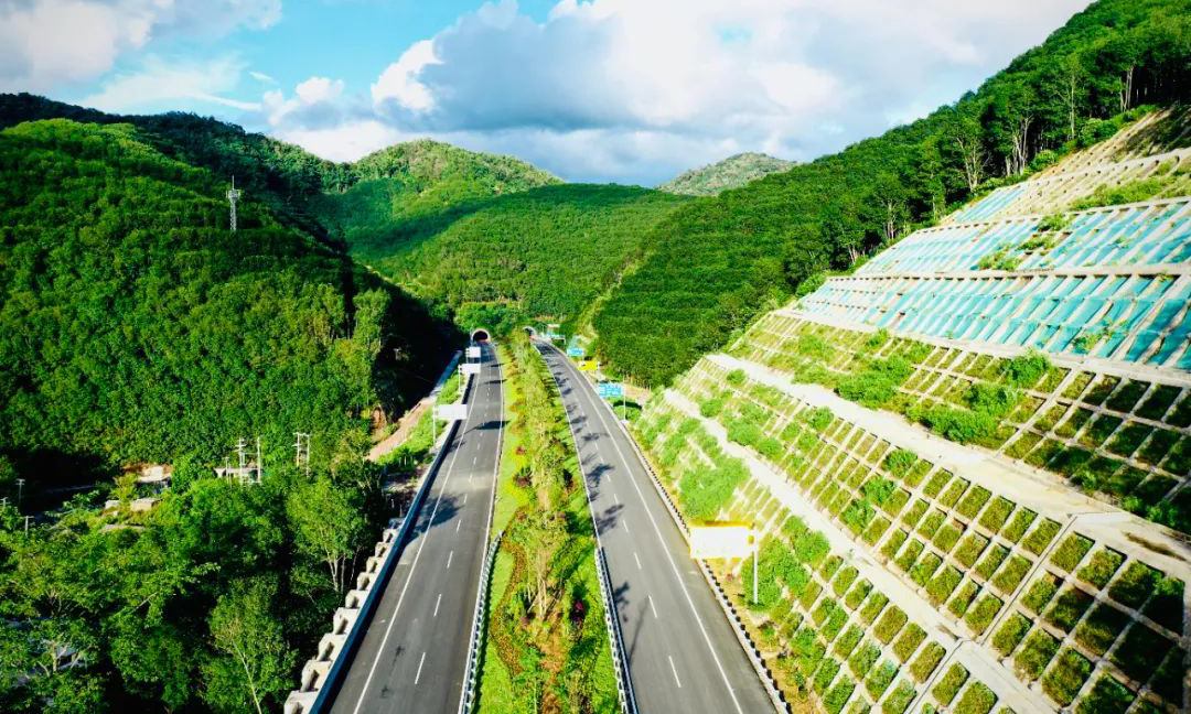 在臘滿高速建設中，云南交投集團像盡可能避讓沿線自然資源，將施工和生態保護同步進行，優先選擇以‘該橋則橋該隧則隧’的方式減少對河道、水文的改變，遵循‘零開挖’建設理念，減少對隧道洞口上方及周圍土體的開挖擾動，對珍稀植物進行就地移栽保護。圖為臘滿高速生態邊坡防護。